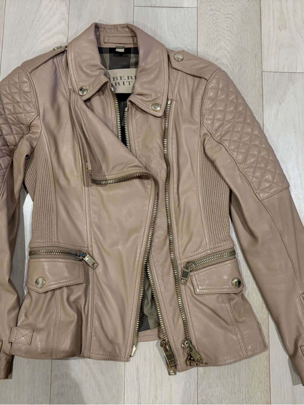 Burberry Leather Moto Jacket in Taupe